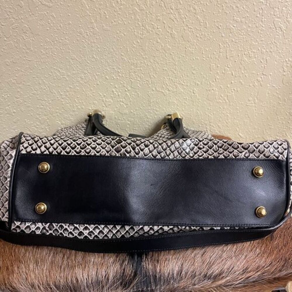 Brahmin Elisa Snake Lizard Print Black White Gold Lock Tassel Hobo Shoulder Bag - Picture 8 of 10